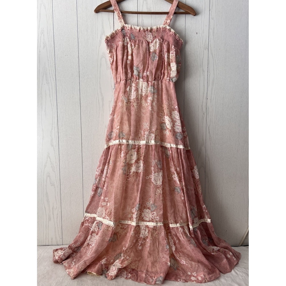 Vintage 70's This is Yours Floral Prairie Maxi Dress Cami Blush Size 5 Core Boho